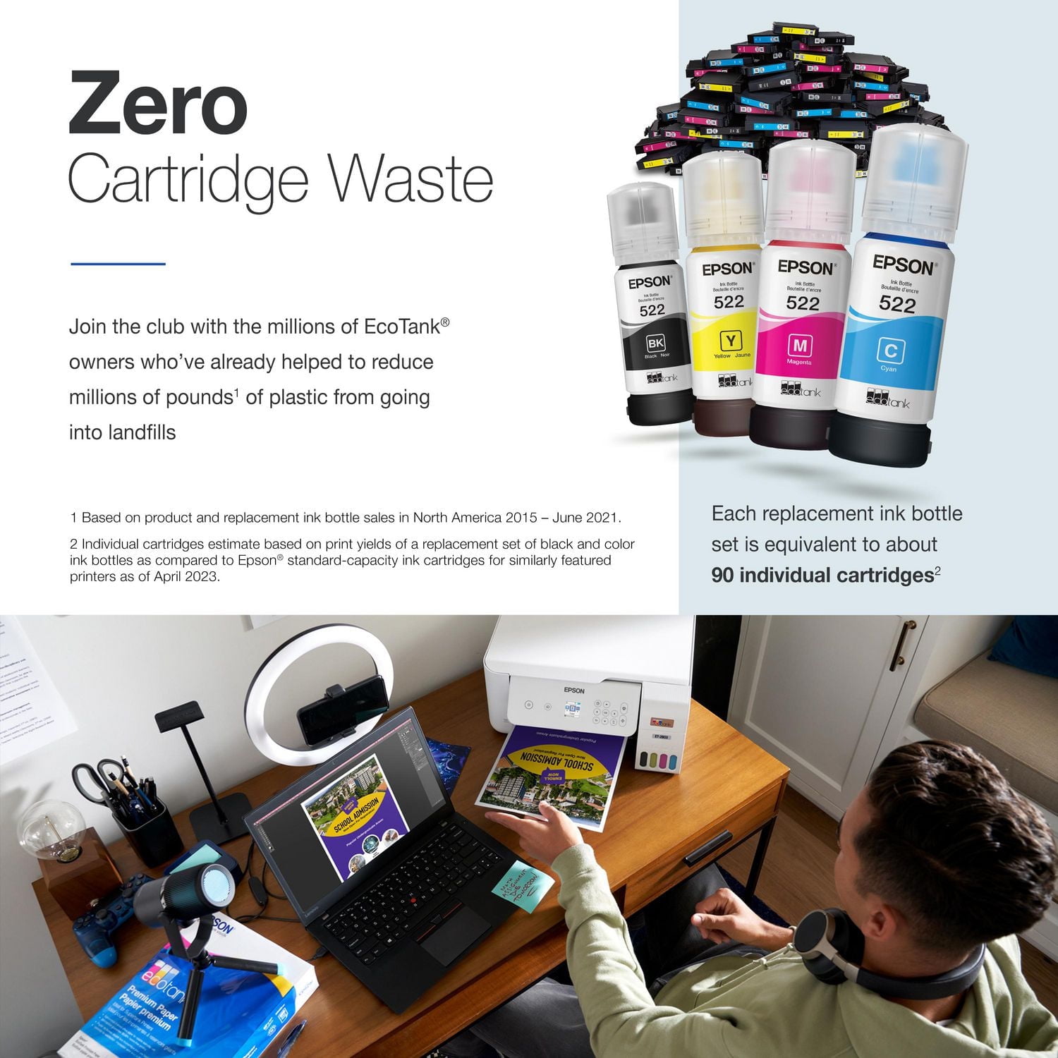 Imprimante multifonction couleur sans cartouche EcoTank ET-2803 à réservoirs d’encre géants avec scanneur, copieur et connectivité sans fil