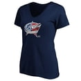 thumbnail image 2 of Women's Navy Columbus Blue Jackets Banner Wave Logo V-Neck T-Shirt T-Shirt, 2 of 3