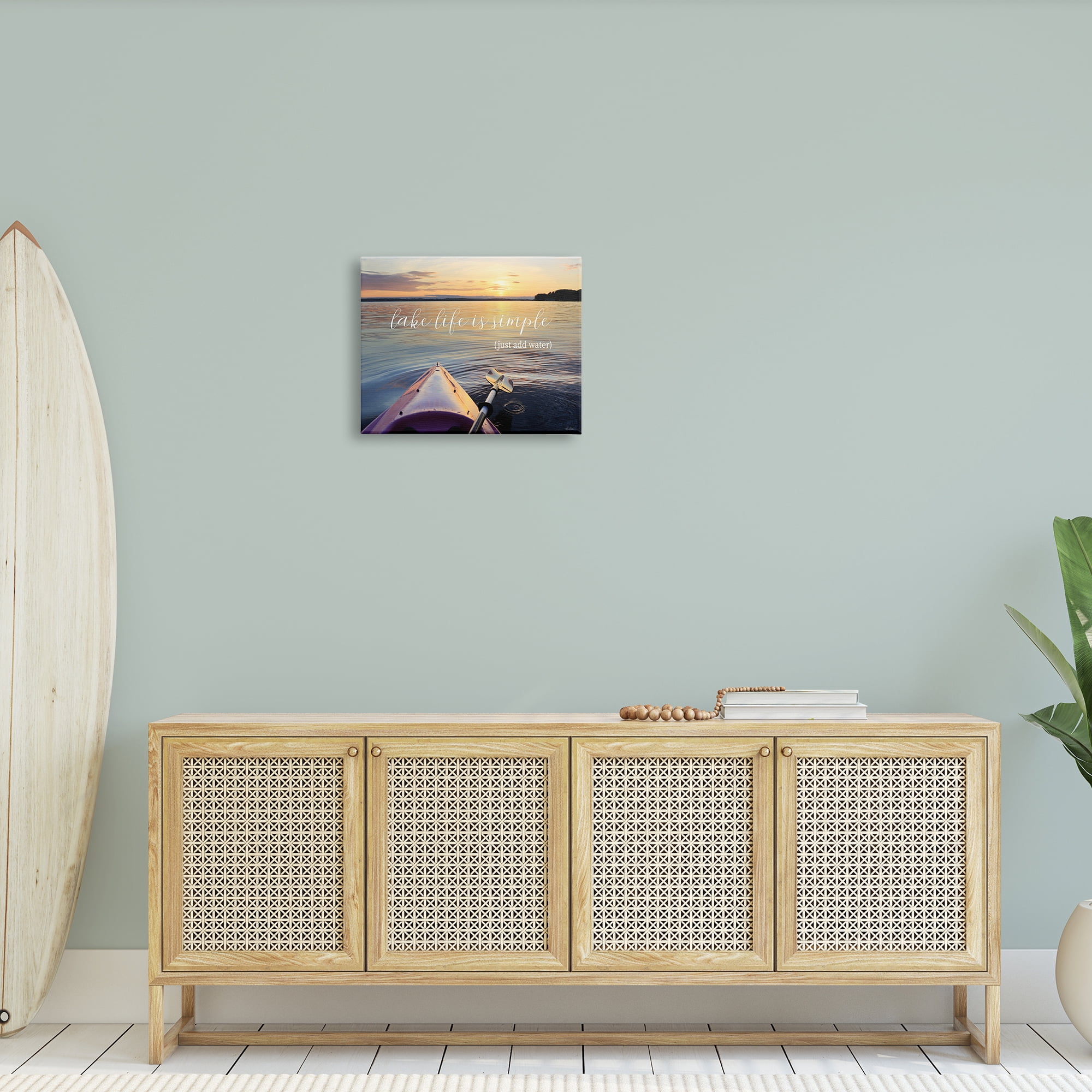 Stupell Industries Lake Life Is Simple Phrase Kayak Boat Sunrise, 20 x 16,Design by Lori Deiter