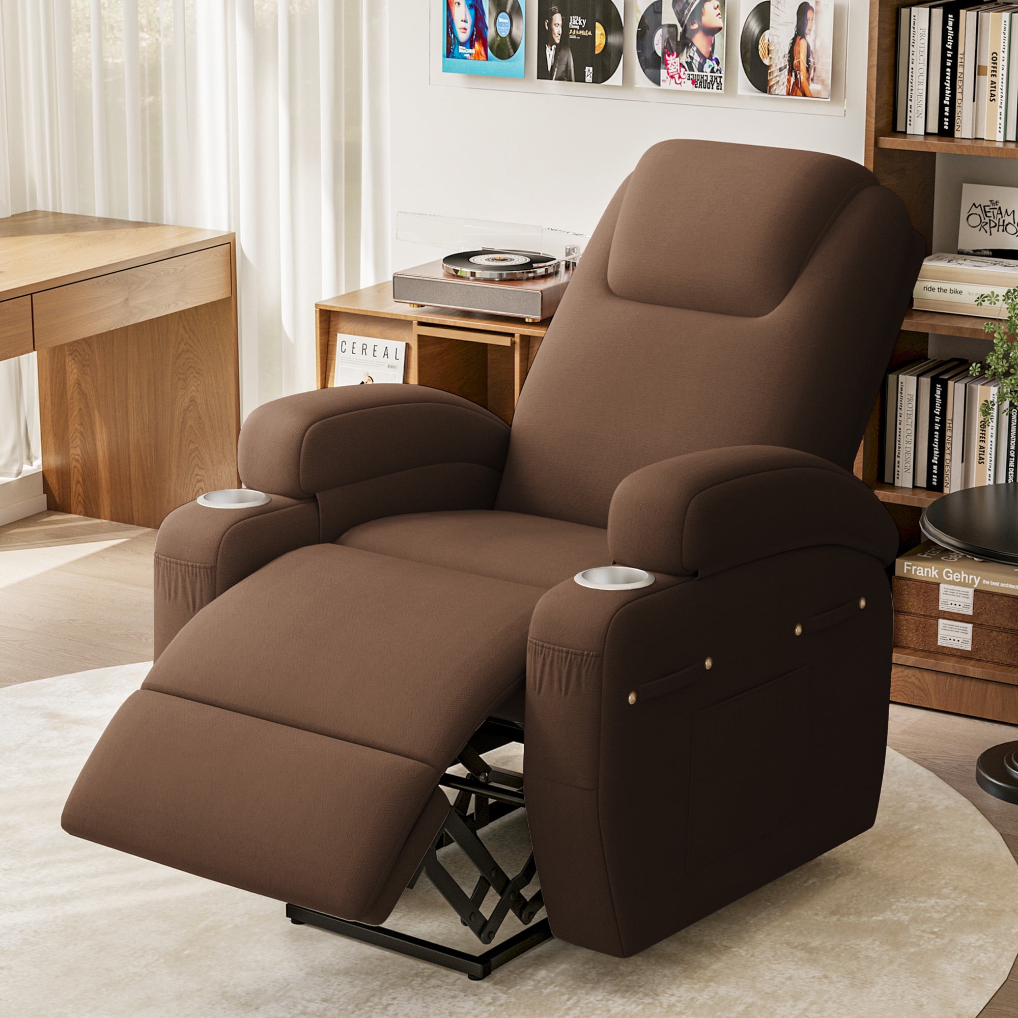 Homall Power Lift Recliner with Eight Vibrating Massages Ergonomic Single Sofa with Side Pocket for Elderly,Brown