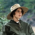 thumbnail image 3 of Sombrero de pescador con sombrilla de poliéster para hombre y mujer, gorro de ala grande impermeable resistente al desgaste para exteriores, 62cm de circunferencia, 3 of 5
