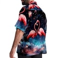 thumbnail image 3 of Starry Sky Flamingo Men's Short Sleeve Hawaiian Print Button Down Beach Shirt, 3 of 6