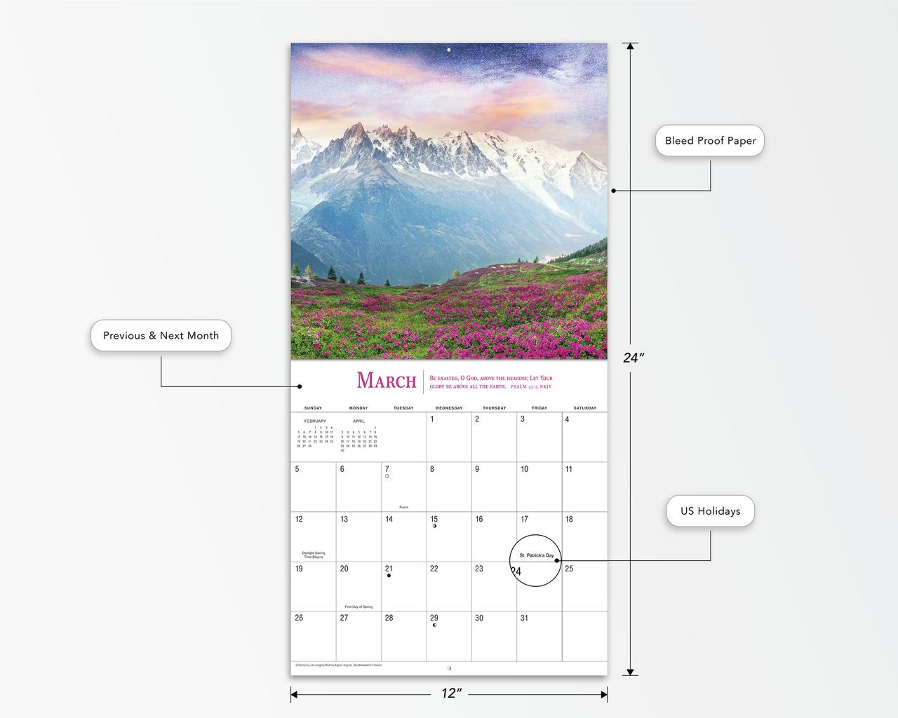 2023-12 Month Calendar- Mountains 12x12 Hanging Wall Calendar by DaySpring