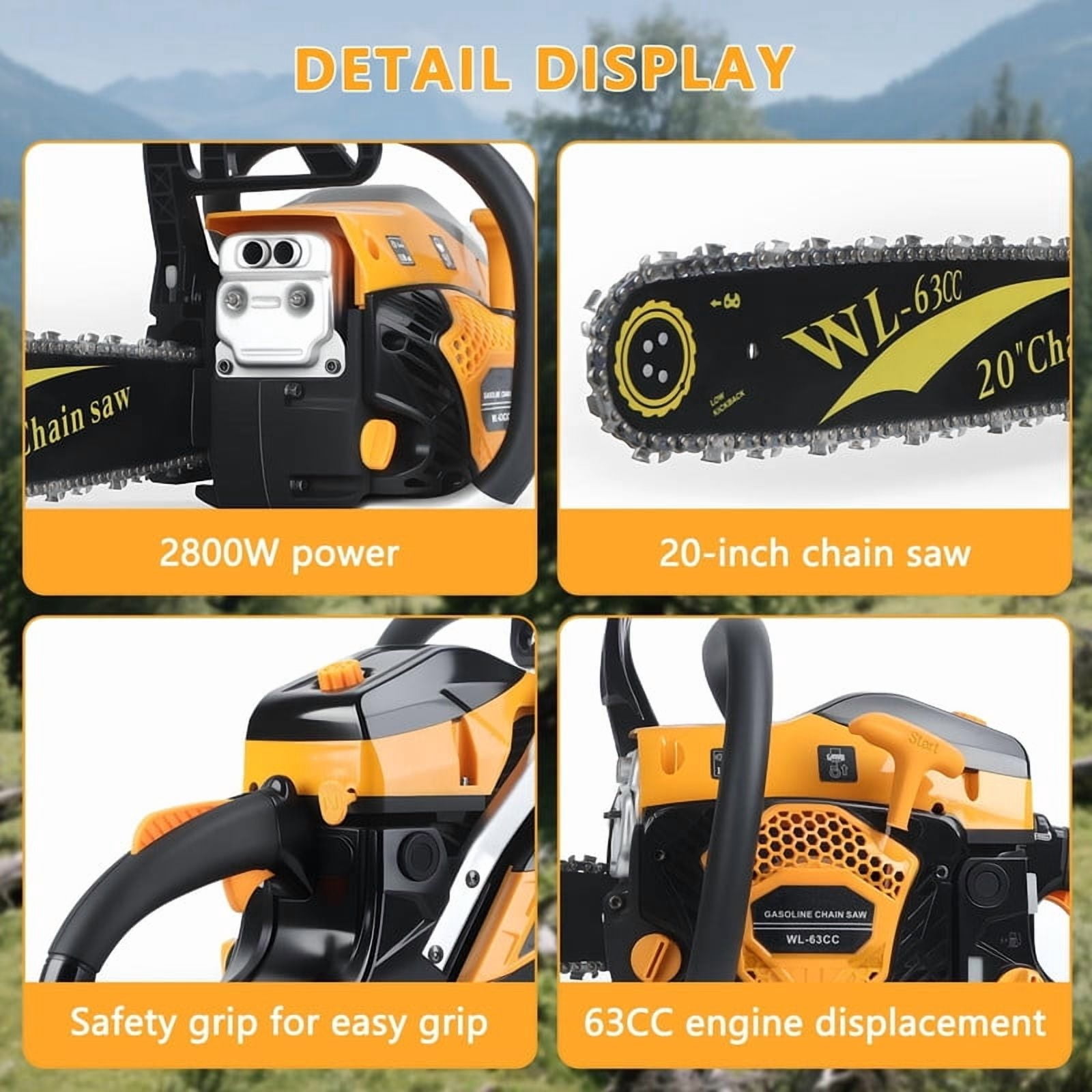 Ynce 20 in. 63cc 2-Cycle Gas Chainsaw