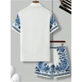 thumbnail image 2 of Men's 2 Piece Outfits Short Sleeve Button Up Vintage Shirts and Elastic Waist Shorts Retro Floral Print Shirt and Shorts Set, 2 of 6