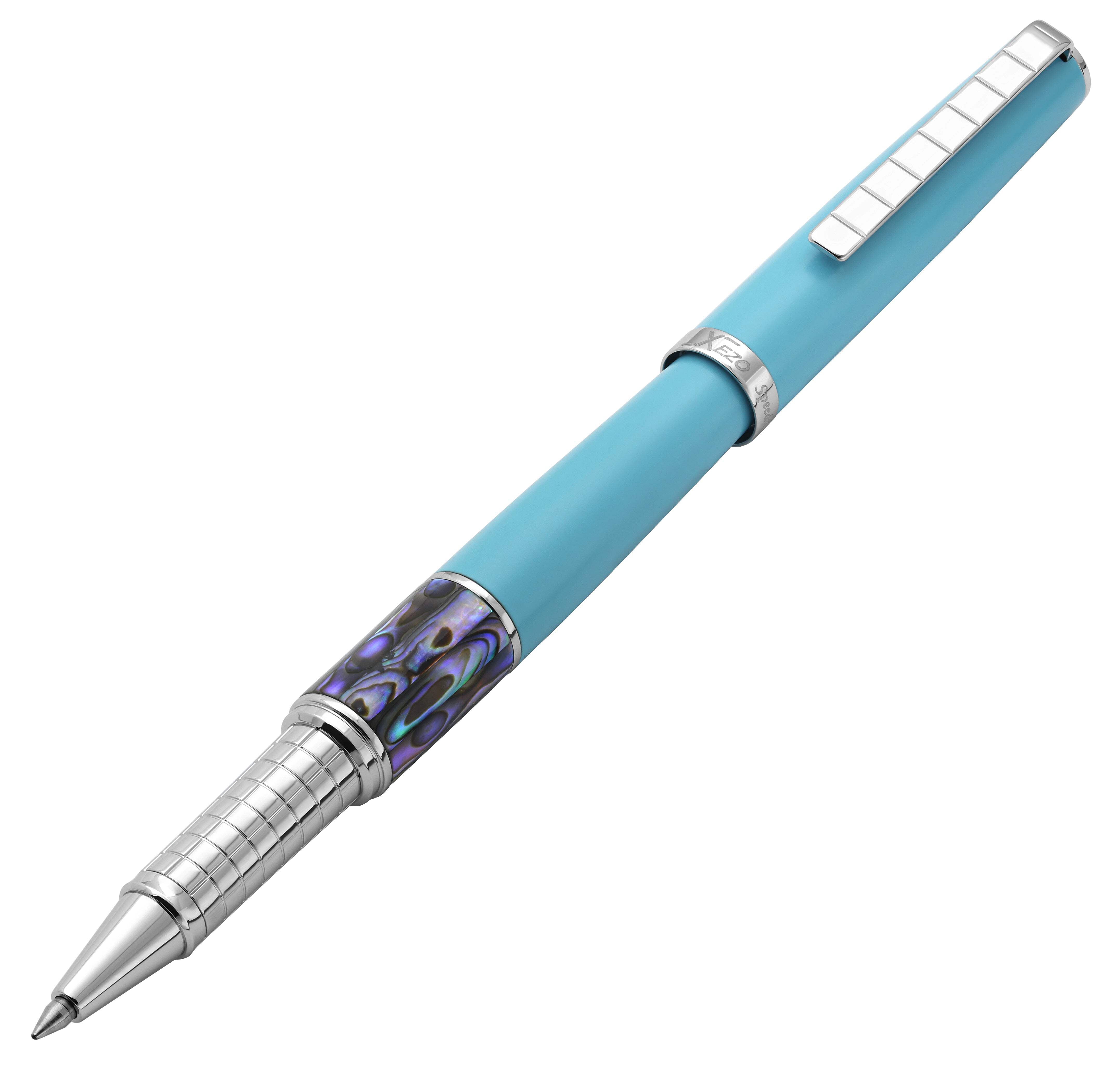 Xezo Speedmaster® Sky Blue Brass Rollerball Pen - With Paua Abalone