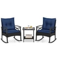 thumbnail image 2 of Costway 3-Piece Rattan Rocking Bistro Set with Tempered Glass Tabletop & Cushions for Porch Black + Navy, 2 of 10