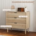 thumbnail image 4 of HOMCOM Commode, Commode à 3 Tiroirs avec Panneaux Cannelés, Chêne, 4 of 10