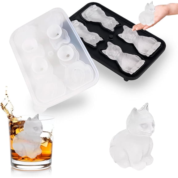 Januofit Cat Ice Cube Tray Mold - 3D Cat Shape Ice Cube Trays, Cute Ice Cube Molds for Whiskey Bourbon, 4-Hole Large Fun Shapes Ice Cube Trays, Funny Cat Gifts for Cat Lovers Women Men