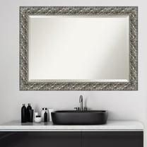 Amanti Art Beveled Wood Bathroom Wall Mirror - Silver Luxor Frame - Outer Size: 42 x 30 in