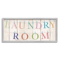 Laundry Room Clothespin Plank Pattern Typography Graphic Art Gray Framed Art Print Wall Art