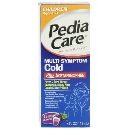 4 Pack PediaCare Multi Symptom Cold Plus Acetaminophen Grap Flavor 4 Oz Each