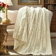 thumbnail image 4 of Decorative Chunky Knit Blanket + 50x60 Inch – Soft Chenille, Breathable Cable Knit, Cozy Throw for Couch, Chair, Sofa, or Living Room, Ivory, 4 of 4