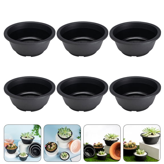 Worgeous 6-Piece Black Planter Set with Shallow Flower Pots, Ideal for Indoor and Outdoor Plants, Durable and Stylish