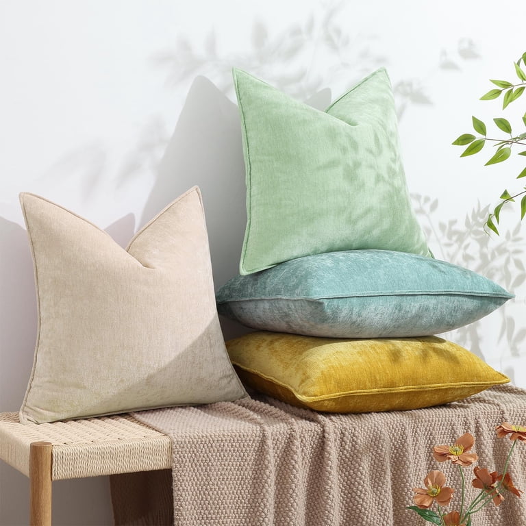 DecorUhome Throw Pillow Covers 18x18 Set of 2, Chenille Beige photo 4