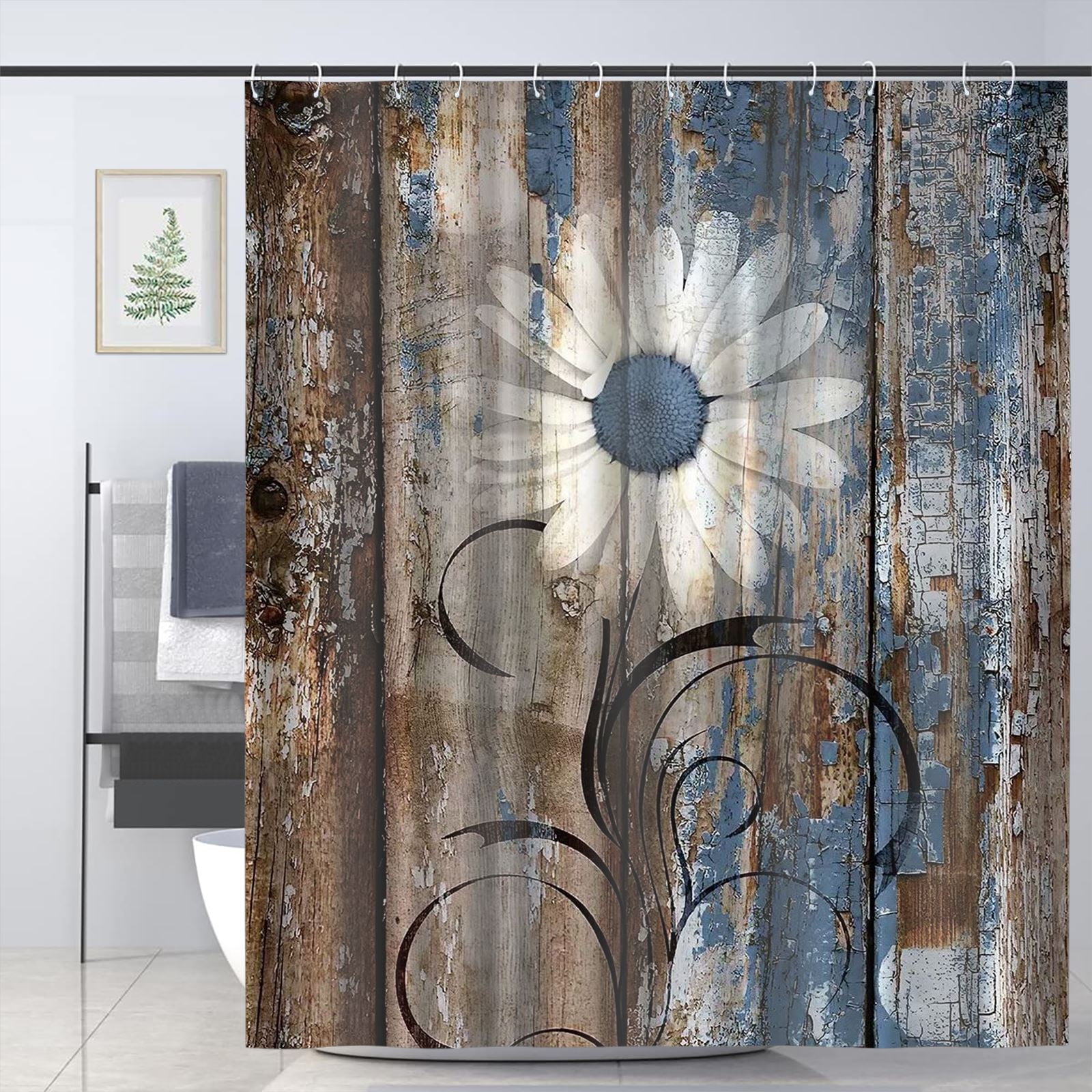 Details about   Yellow Daisy Floral Farmhouse Shabby Chic Boho Waterproof Fabric Shower Curtain 