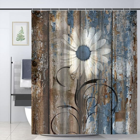 Rustic Daisy Polyester Shower Curtain Spring Floral Bath Curtain for Farmhouse Bath Decor 72x72 in