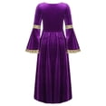 thumbnail image 6 of YEAHDOR Girls Renaissance Vintage Maxi Dress Velvet Long Bell Sleeve Medieval Princess Dress Up Costume Purple 12, 6 of 7