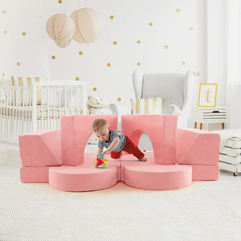Costway Kids Modular Play Sofa 8 PCS with Detachable Cover for