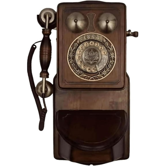 Wall Mounted Retro Antique Telephone, Wood Corded Landline Telephone, Wooden Retro Vintage Phone Antique Telephone with Redial and Hands-Free Call Function, Vintage Rotary Dial, for Home Office