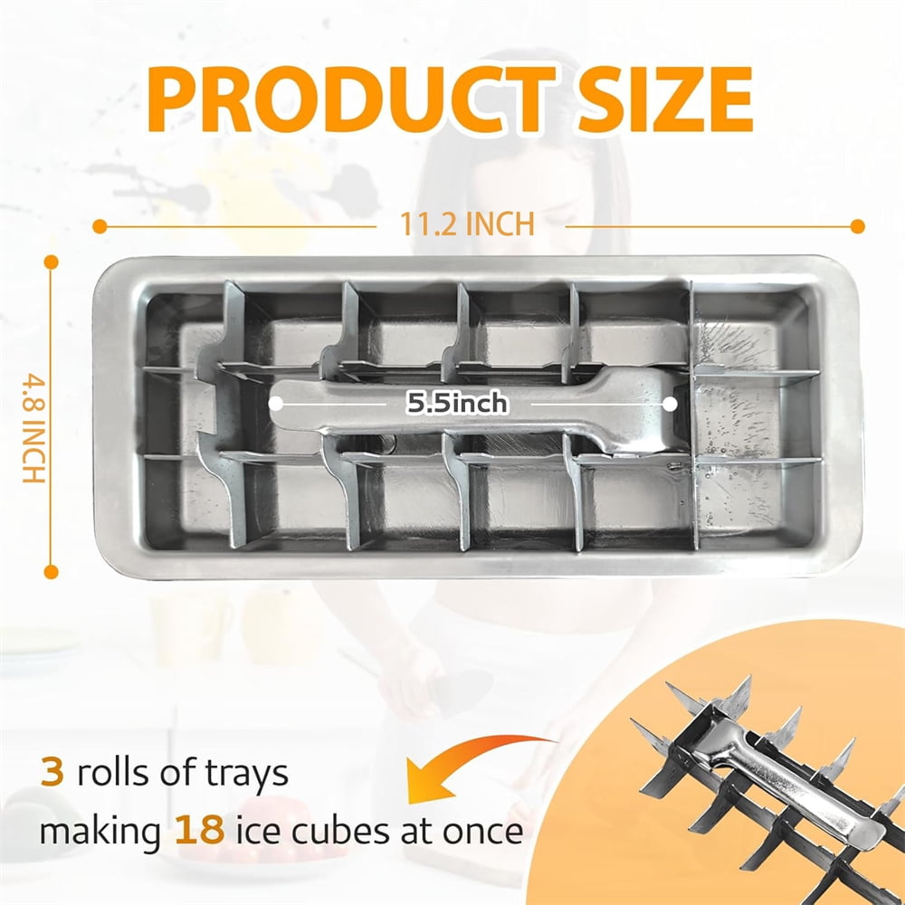 Triani 1Pcs Reusable Stainless Steel & Metal Ice Cube Trays Metal Ice Tray with Lever, Vintage Inspired Icecube Tray Dishwasher Safe for Bars Kitchens & Frozen Foods