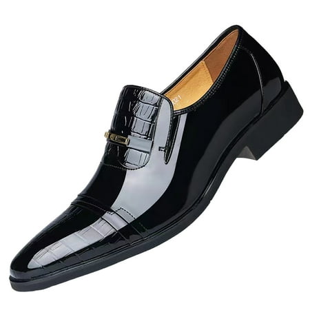 

PMUYBHF Mens Leather Boots Black New Men s Lacquered Leather Upper British Splicing Business Casual Gentlemen s Leather Shoes