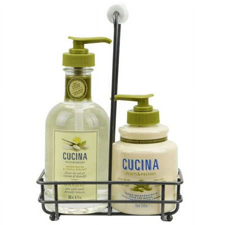 Fruits & Passion [Cucina] - Hand Care Duo Caddy Gift Set | Liquid Hand Soap Wash (5.1 oz) with Hand Cream Lotion (6.8 oz) (Sea Salt and Amalfi Lemon)