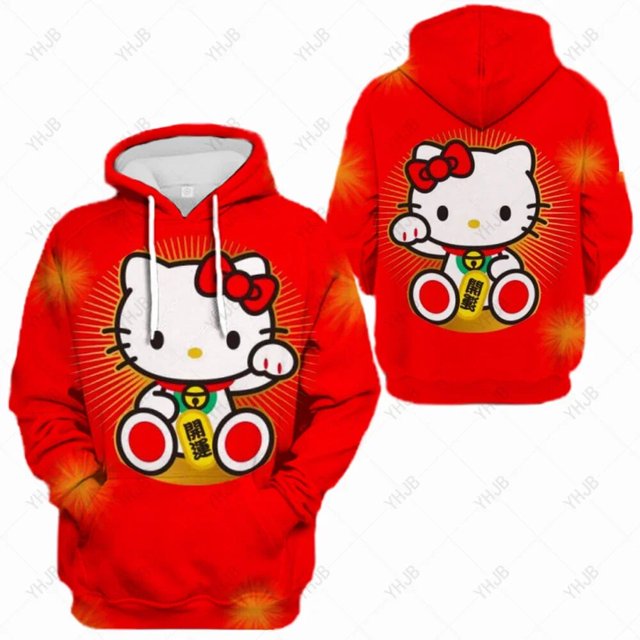 Nouveau Sweat à Capuche HELLO KITTY d'Automne pour Femmes, Simple Col Rond, Chandail en Molleton Tout Compris 2023, Manches Longues, Étudiants, Décontracté, Ample, Automne, Ourlet