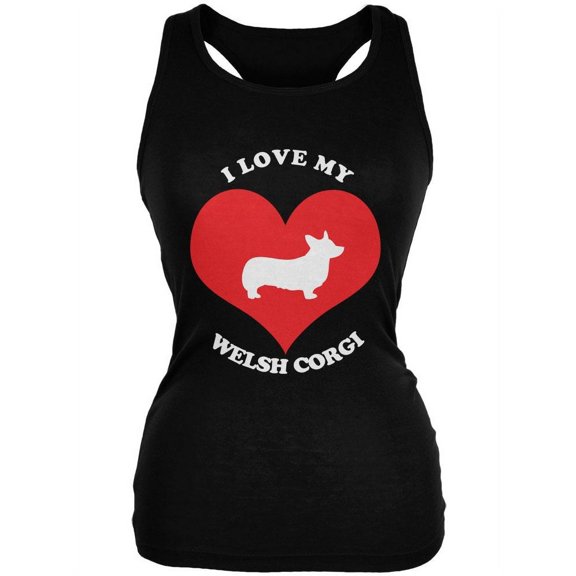 Valentines I Love My Welsh Corgi Black Juniors Soft Tank Top - Medium