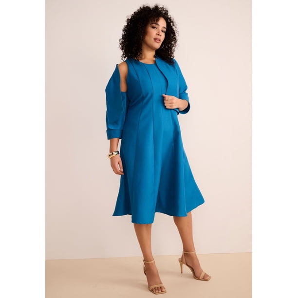 fit and flare suit dress Roaman's Women's Plus Size Fit And Flare Jacket Suit Dress