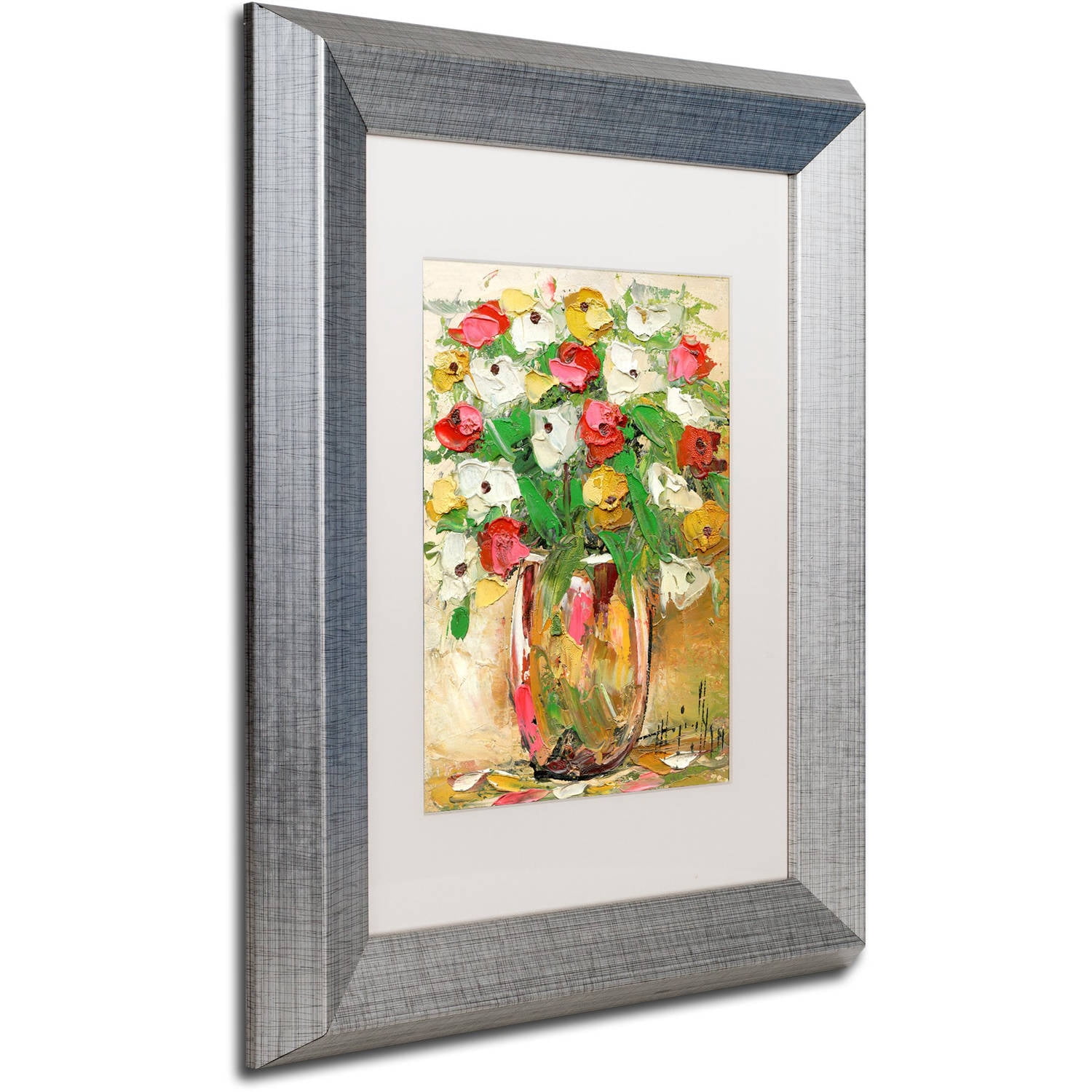 Trademark Fine Art "Spring Flowers in a Vase 7" Canvas Art by Hai Odelia, White Matte, Silver Frame
