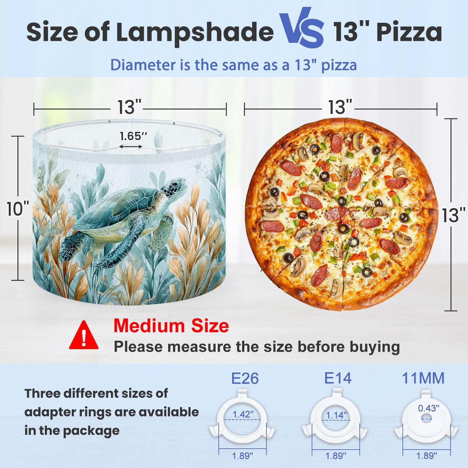 Linen Drum Lampshades Sea Turtle Teal Coral Seaweed Bubbles Ocean Watercolor Hand Painted 13"x13"x10" Light Shade for Table Lamps Floor Lamp Shades Lampshade Replacement Assembly Required