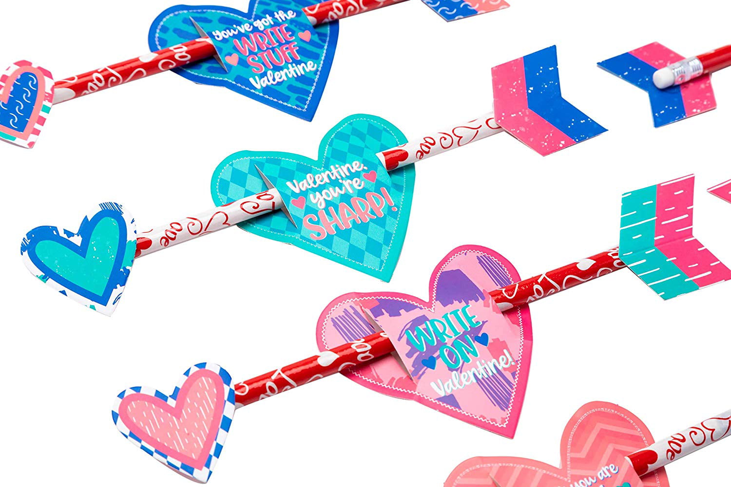 Valentines Day Gift Cards and 36 pack Gift Cupid's Arrow Pencil Set,  Valentine Classroom Exchange Prizes, Party Favors, Unicorn Valentine Cards,  