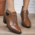 thumbnail image 2 of Dasayo Brown Womens Booties Ankle Western Dress Lace up Block Heel Snip Toe Faux Leather Booties Women's Shoes 37, 2 of 9