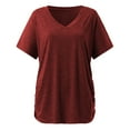 thumbnail image 5 of TXGREN t shirts for women Short Sleeves V Neck Plain Color Soft Loose Fitting Summer T Shirts Women women's t-shirts Wine+L, 5 of 6