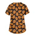 thumbnail image 3 of Camiseta de cuello en V con temática de Halloween para mujer, linda camiseta de manga corta rosa con estampado de fantasma, murciélago y calavera, 3 of 3