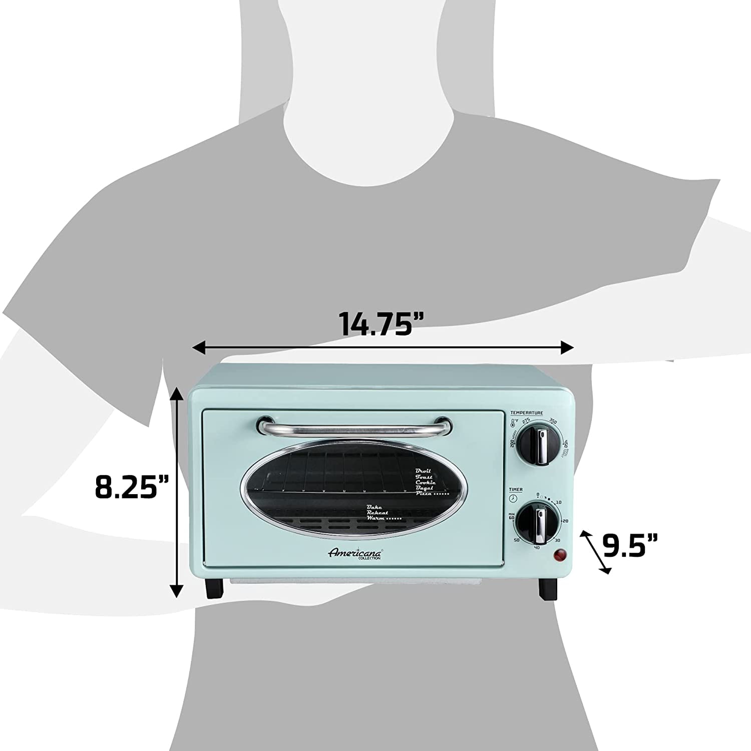 by Maximatic Americana Collection ETO147M Diner 50’s Retro Countertop Toaster Oven, 2 Slice, Mint