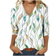 thumbnail image 5 of CYMMPU Women's Casual Floral Printed 3/4 Length Sleeve Trendy Tunic Tops Basic Tees Business Work Blouses V-Neck Summer Fall Shirts 2025 Clothes Green S, 5 of 8