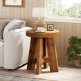 thumbnail image 4 of Solid Wood Round End Table, Farmhouse Round Side Table with Heavy-Duty Legs for Living Room, Small Spaces, Brown, 4 of 6