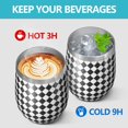 thumbnail image 4 of 12oz Stemless Wine Tumblers Black White Diamond Checkered Pattern Vacuum Insulated Stainless Steel Travel Tumbler Cups Mug with Lid and Straw for Champaign,Cocktail,Beer with Cleaning Brush, 4 of 5