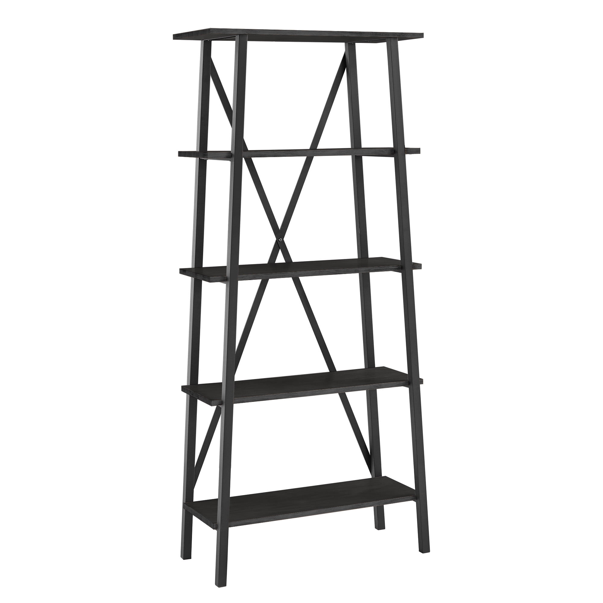 Weston Home Westyn Rustic X-Base 32-inch 4-Shelf Bookcase, Black Finish