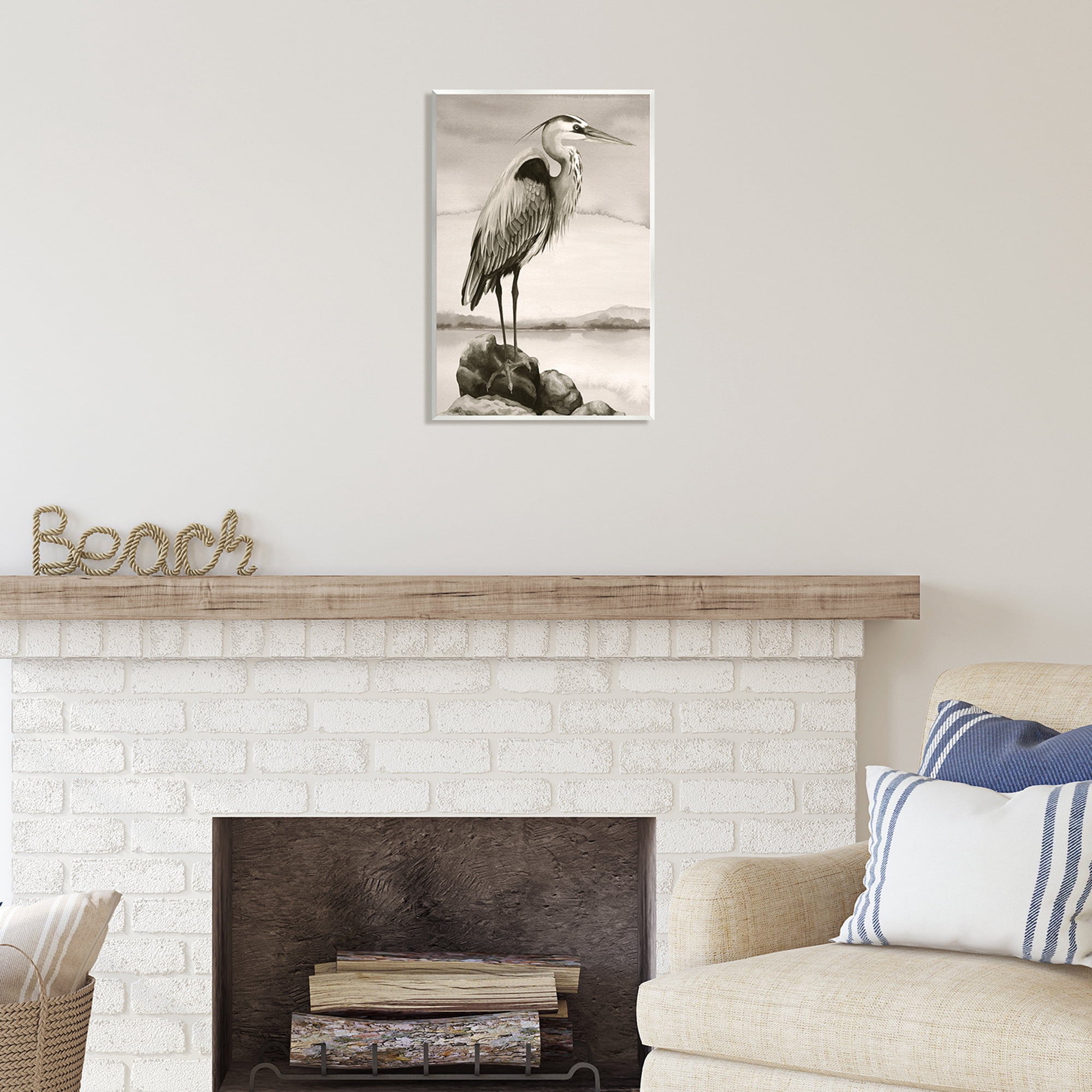 Stupell Industries Heron Perched at Sea Animals & Insects Painting Unframed Art Print Wall Art, 13 x 19