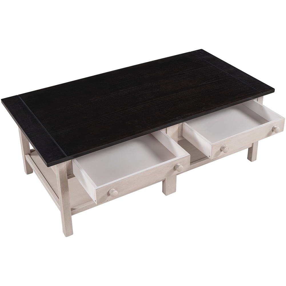 Resenkos Wooden Coffee Table with Open Styled Shelf Large Storage Space, Cocktail Table with Two Drawers for Living Room,Espresso & White