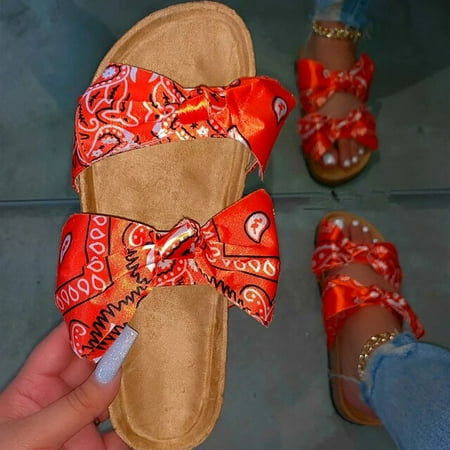

New Summer Women Sandals Silk Bow Flat Shoes Ladies Beach Shoes Slipper Outdoor Fashion Student Home Casual Slippers 35-43