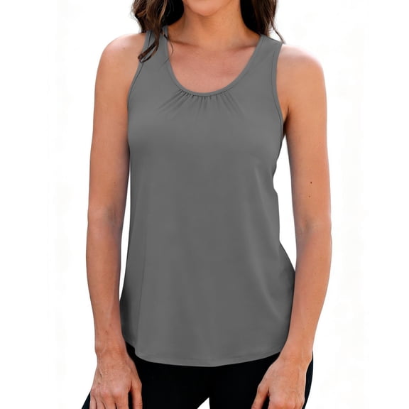 ZHYou No Boundrie Women's Scoop Neck Tank Tops Lightweught Sleeveless Workout Loose Fit Pullover Casual Yoga Tops for Women Gray Size 2XL