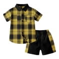 thumbnail image 2 of Sopiago Boys Clothes Shorts Sets Plaid Short Sleeve Hooded Button Shirt and Jogger Shorts for Kids Summer Outfits Yellow,9-10 Years, 2 of 3