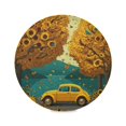 thumbnail image 2 of Round Placemats Set of 4 Heat Resistant Washable Kitchen Table Decorations 15.4in Yellow Vintage Sedan, 2 of 7
