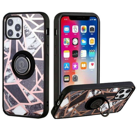 Bemz Ring Series Case for iPhone 14 Plus (TPU Silicone Cover with Magnetic Stand) - Black White Marble