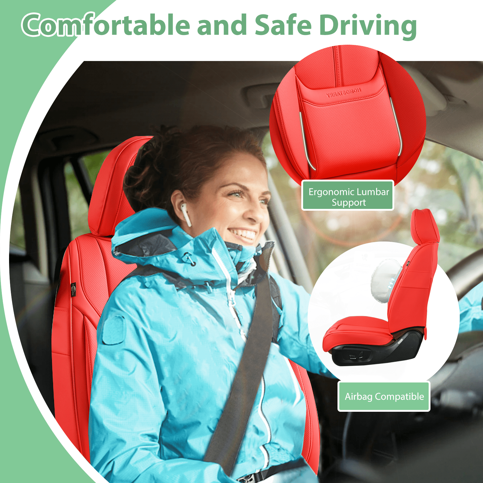 HOMOSTARRY Red Car Seat Cover Nappa Leather Front Seat, Waterproof Car Seat Protector Cover Airbag Compatible, Vehicles Cushion Universal Fit for Most Cars, Sedans, Pick-up Trucks