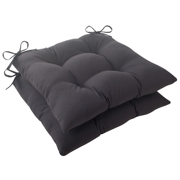 Set of 2 Black Solid Outdoor Patio Tufted Seat Cushions 19